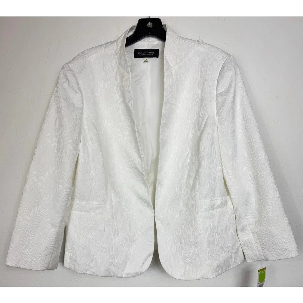 Black Label by Evan Picone White Long Sleeve Dress Jacket Women's 14